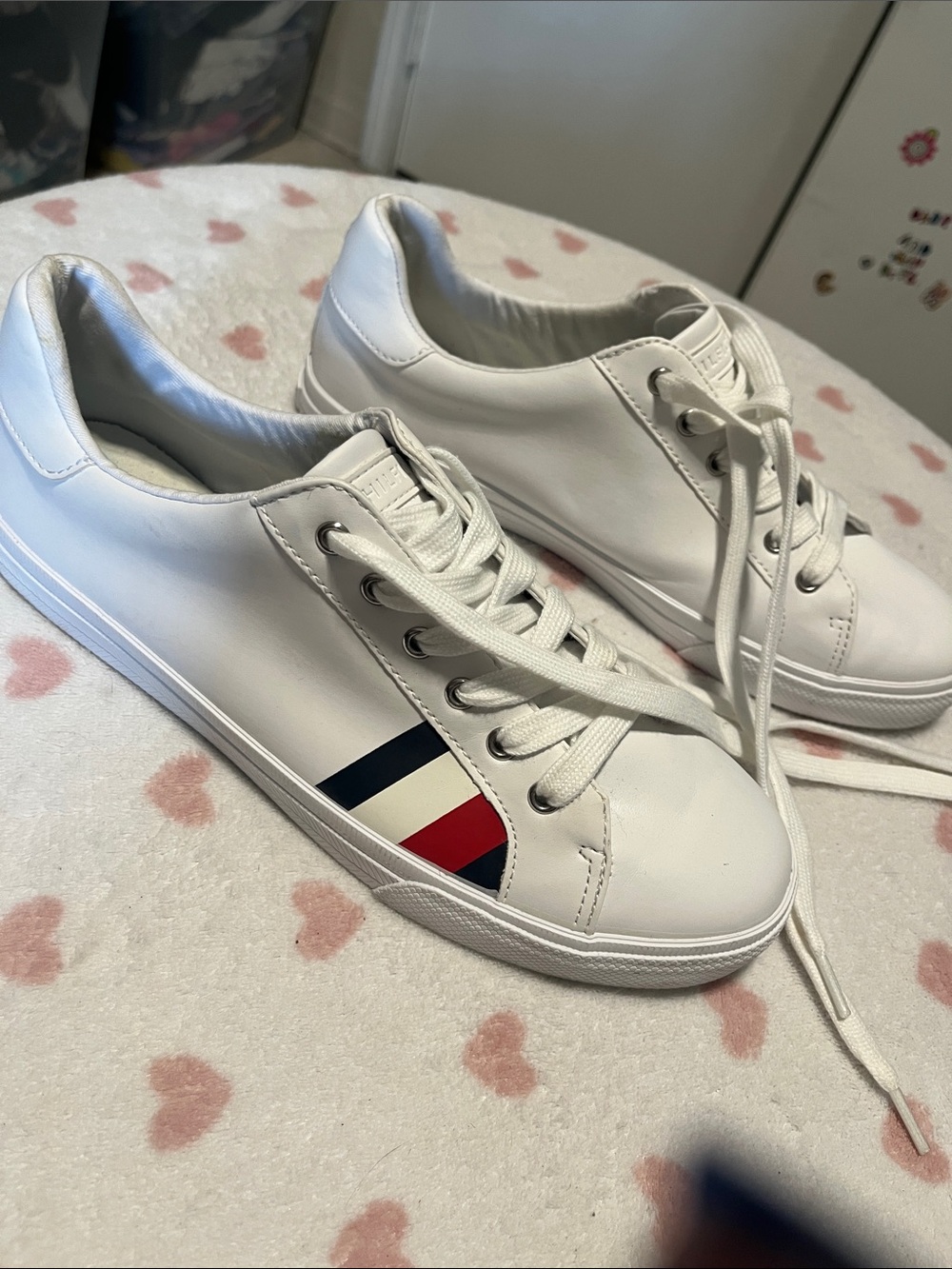 Tommy Hilfiger White Leather Sneakers with Red & Navy Accent
